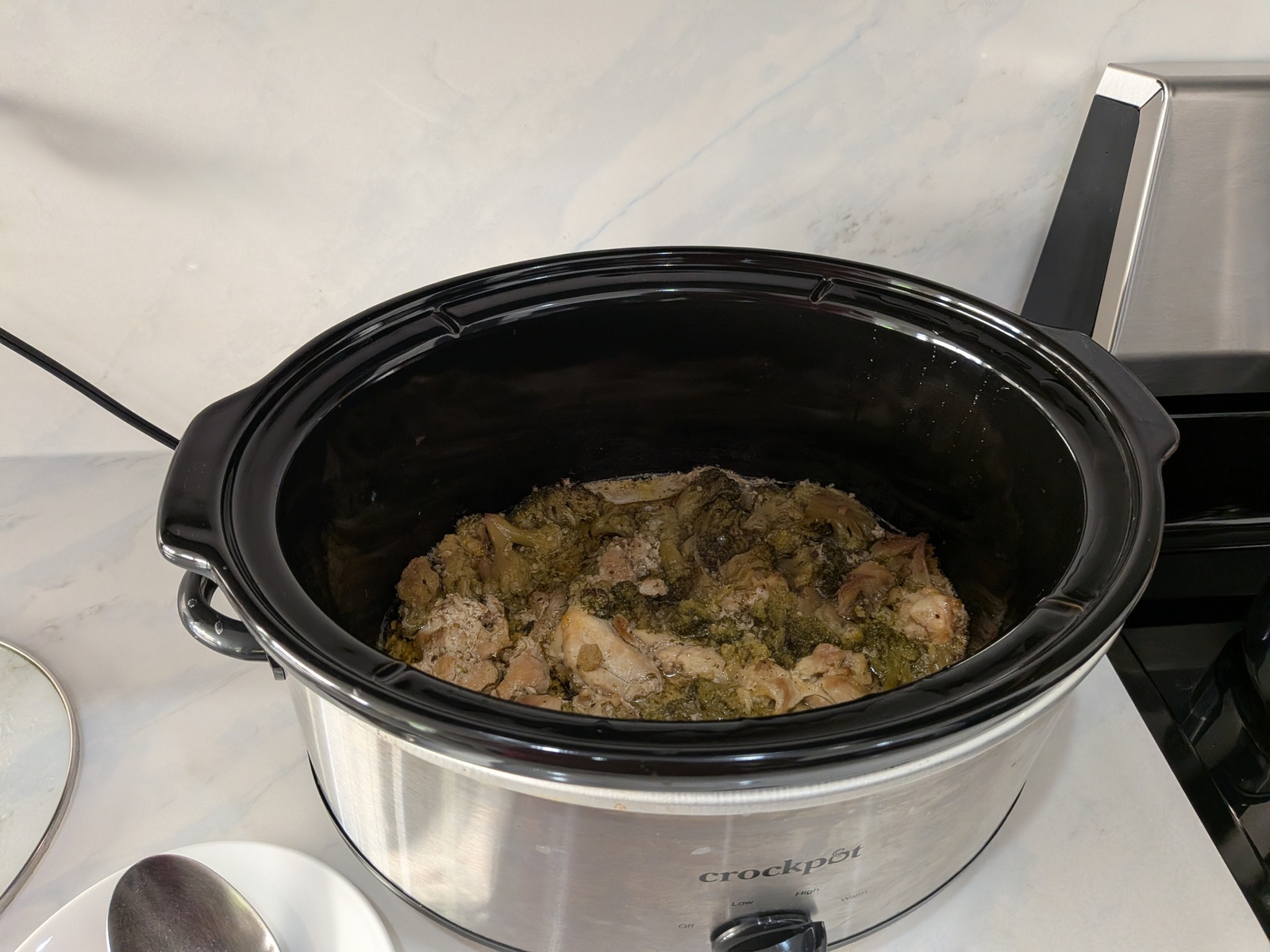 Home-cooked crockpot chicken broccoli meal at Edmonds Villa — nutritious dining for senior residents