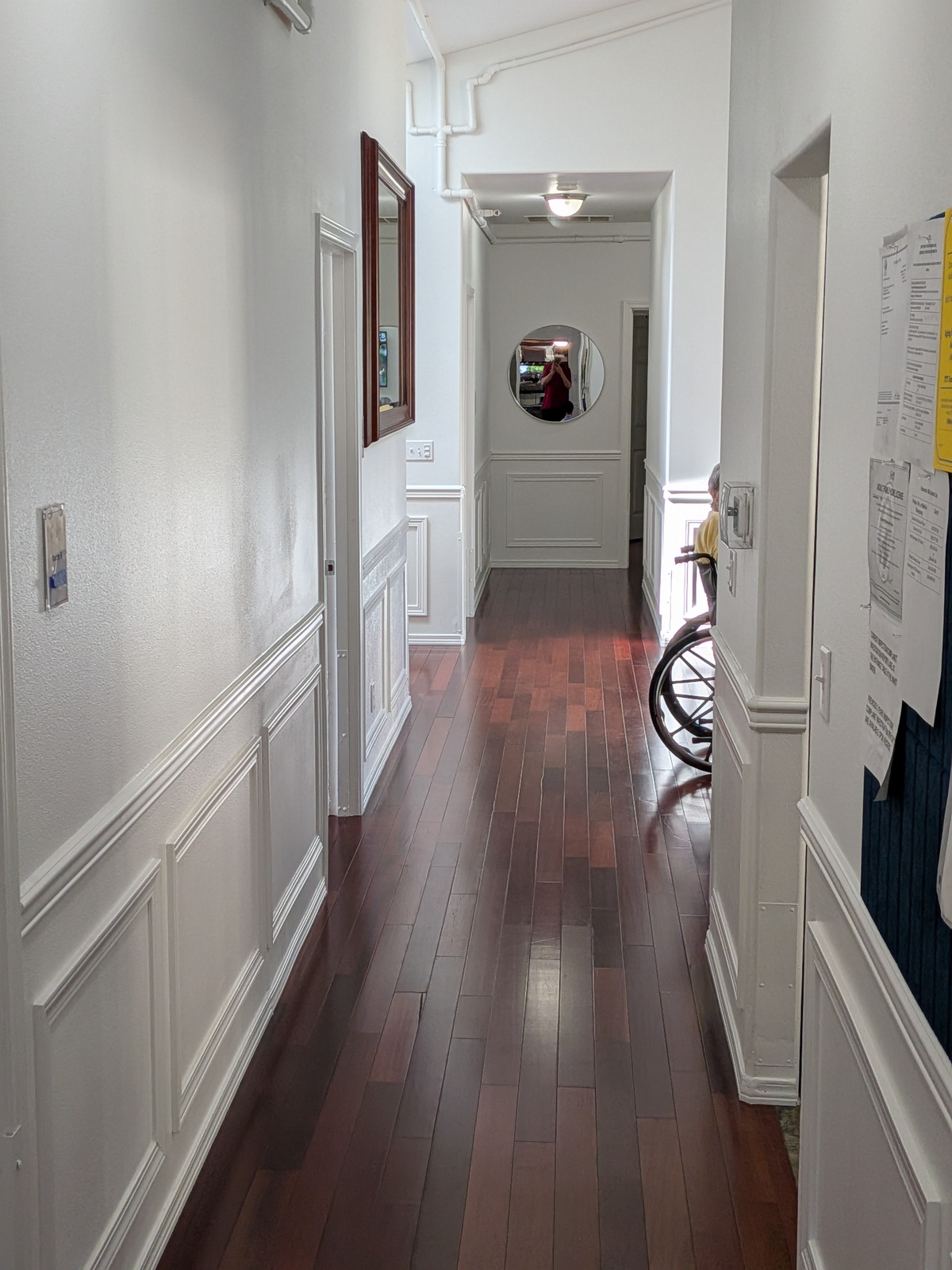 Wheelchair-accessible hallway at Edmonds Villa — safe navigation for complex metabolic care residents with mobility needs