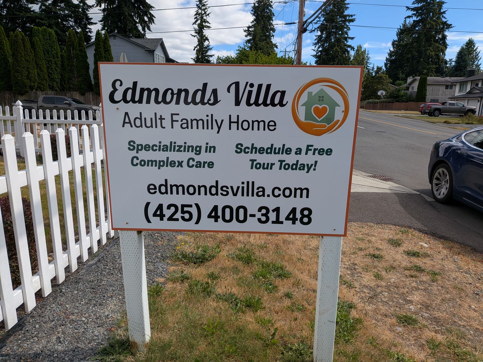 Edmonds Villa adult family home sign indicating complex, high-acuity care in Edmonds, Washington