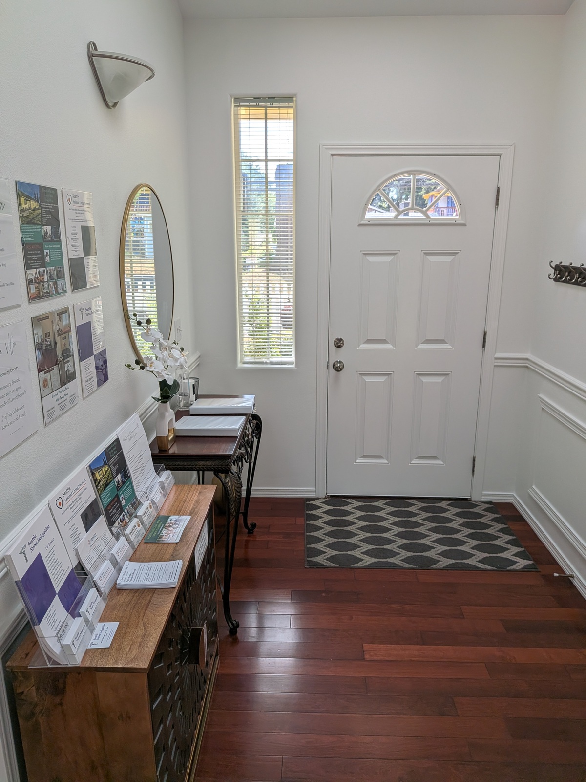 Inviting front entrance door at Edmonds Villa assisted living home with accessible design