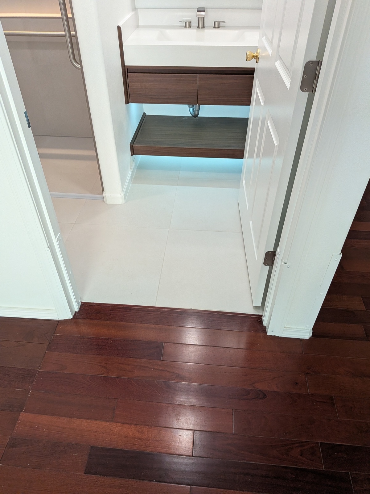 Renovated accessible bathroom with modern design at Edmonds Villa — safety and comfort for seniors