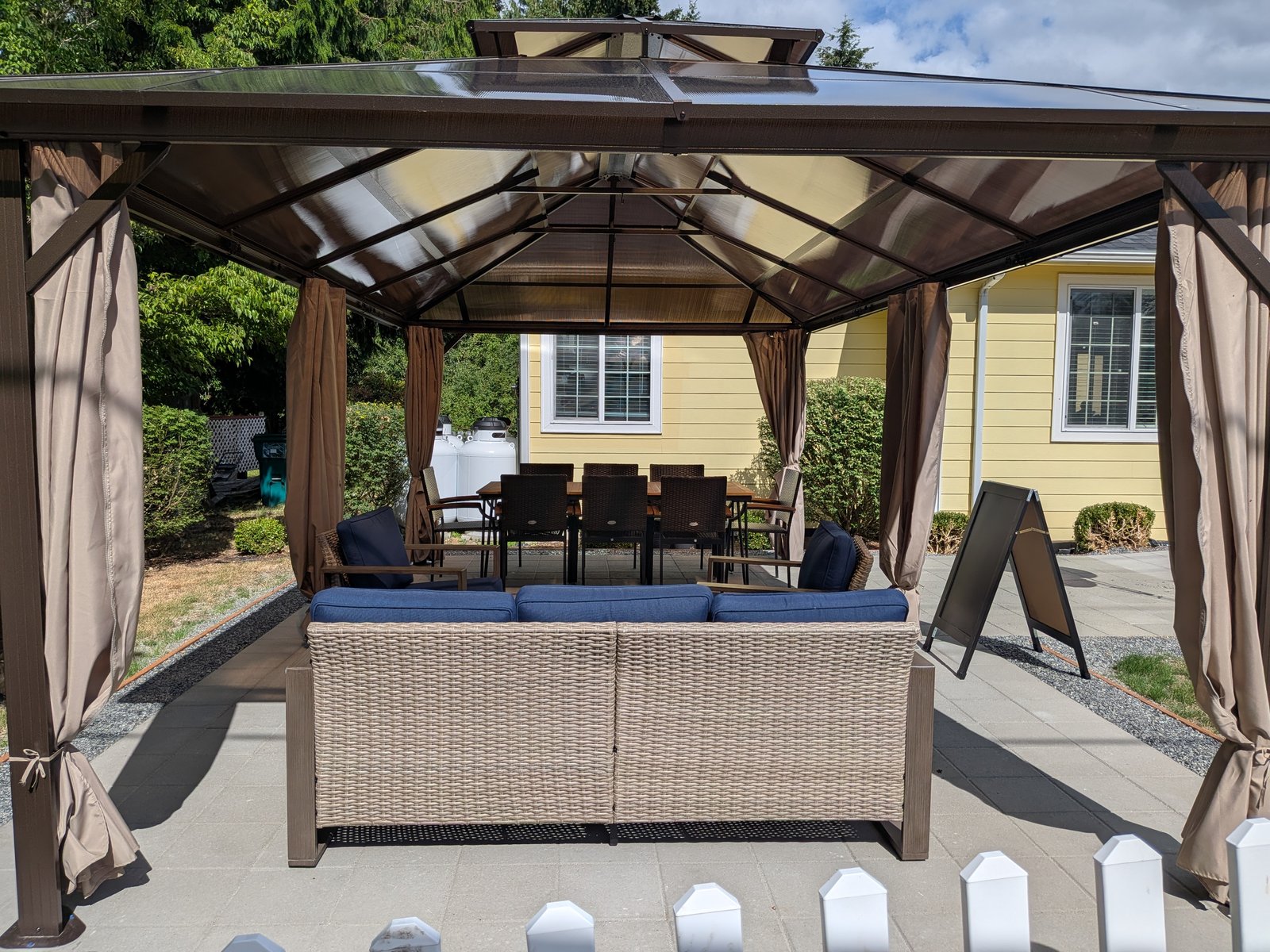 Outdoor gazebo and patio seating area at Edmonds Villa adult family home in Edmonds WA